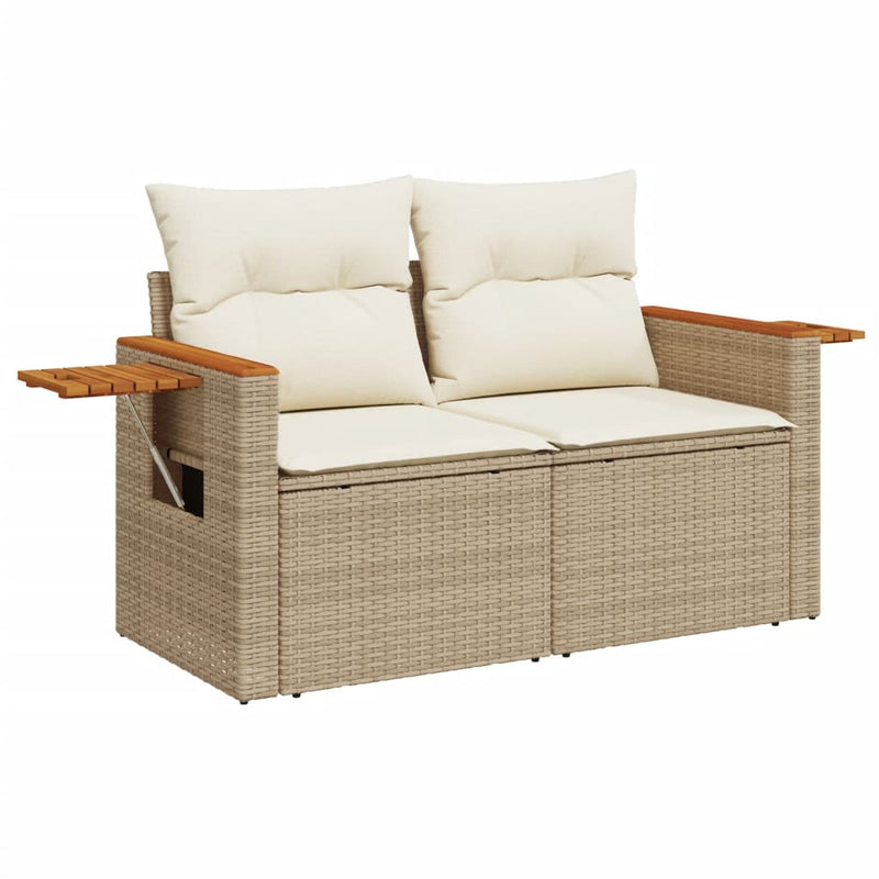 4-tlg. Garten-Sofagarnitur mit Kissen Beige Poly Rattan