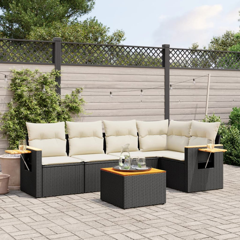 6-tlg. Garten-Sofagarnitur mit Kissen Schwarz Poly Rattan