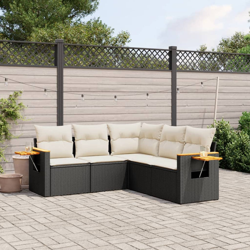 5-tlg. Garten-Sofagarnitur mit Kissen Schwarz Poly Rattan