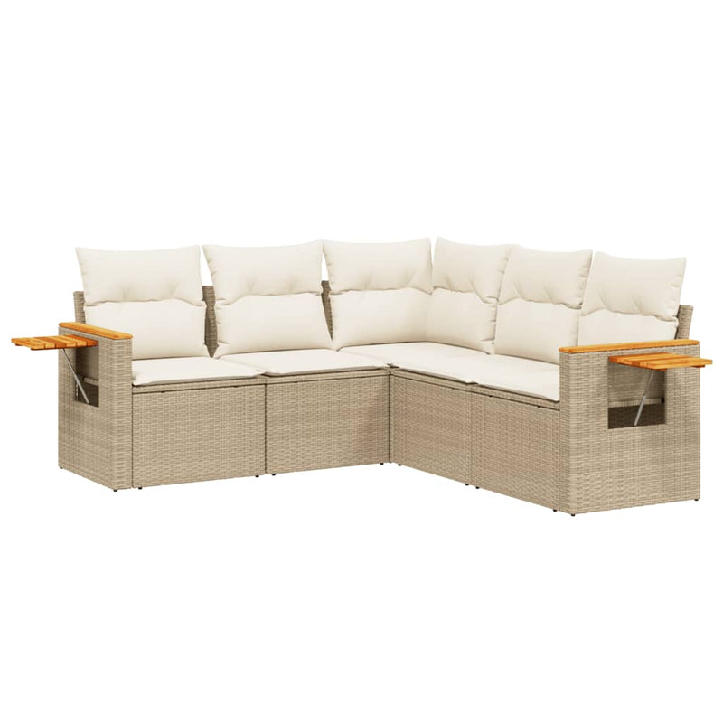 5-tlg. Garten-Sofagarnitur mit Kissen Beige Poly Rattan