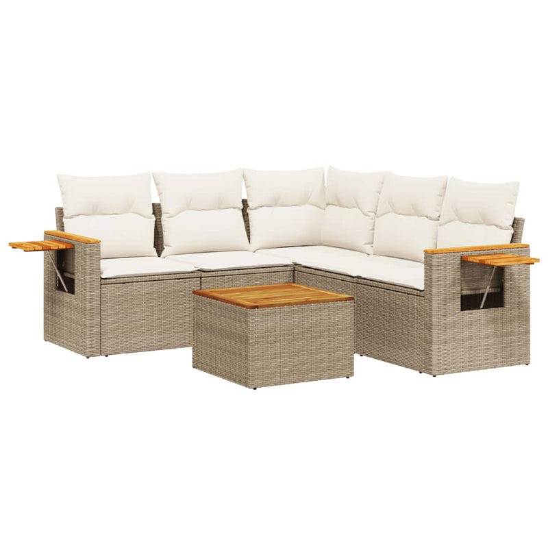 6-tlg. Garten-Sofagarnitur mit Kissen Beige Poly Rattan