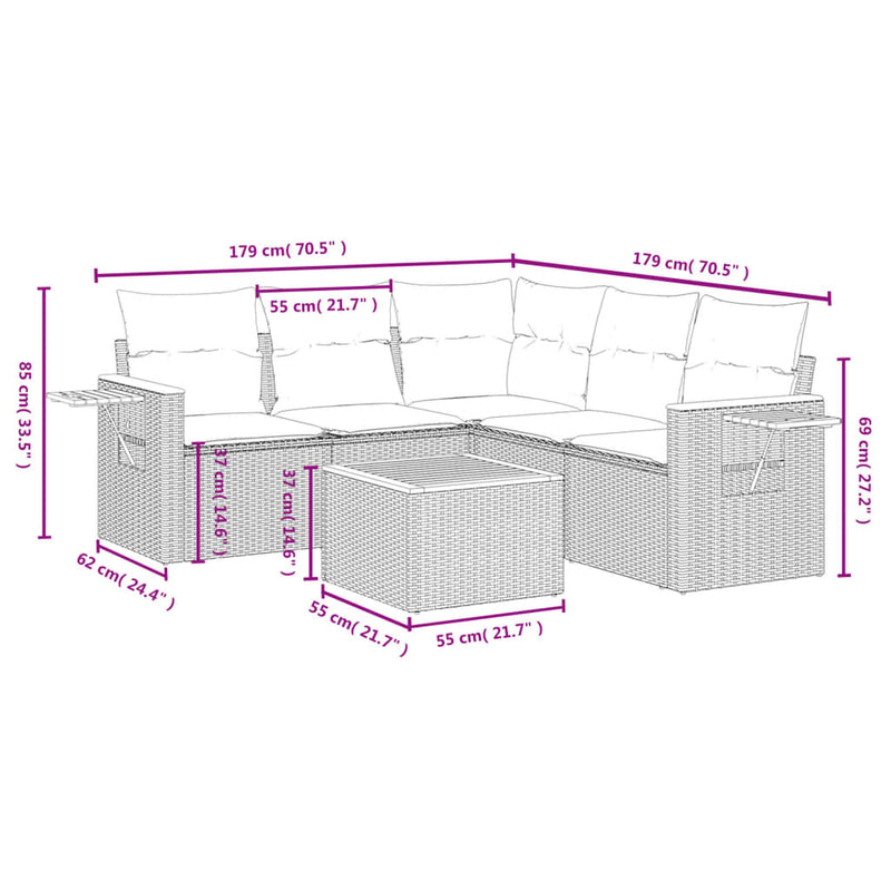 6-tlg. Garten-Sofagarnitur mit Kissen Beige Poly Rattan