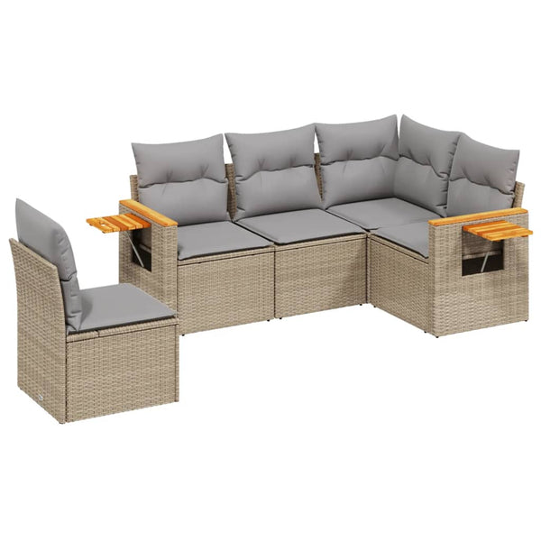 5-tlg. Garten-Sofagarnitur mit Kissen Beige Poly Rattan