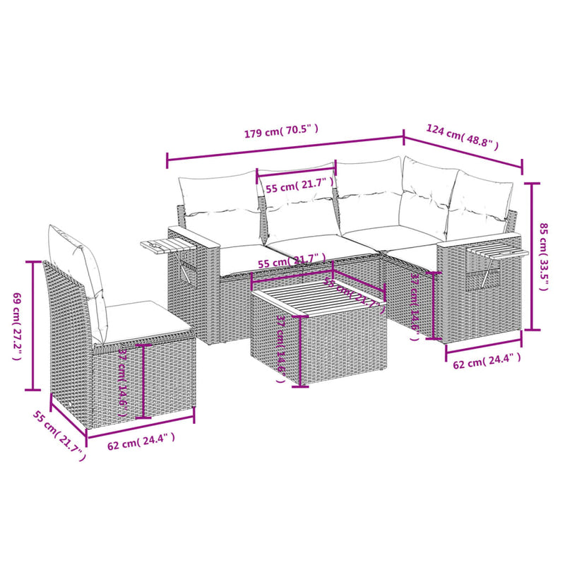 6-tlg. Garten-Sofagarnitur mit Kissen Schwarz Poly Rattan