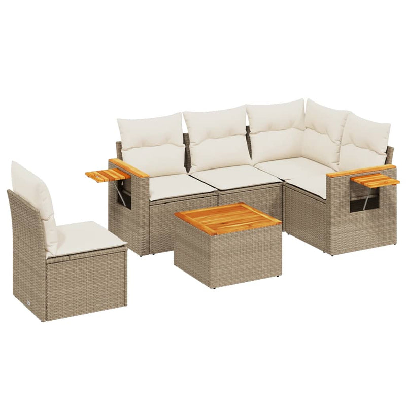 6-tlg. Garten-Sofagarnitur mit Kissen Beige Poly Rattan