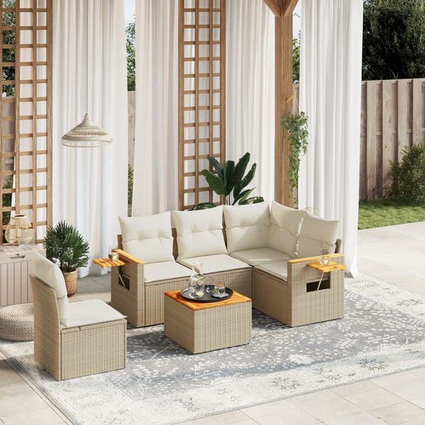 6-tlg. Garten-Sofagarnitur mit Kissen Beige Poly Rattan