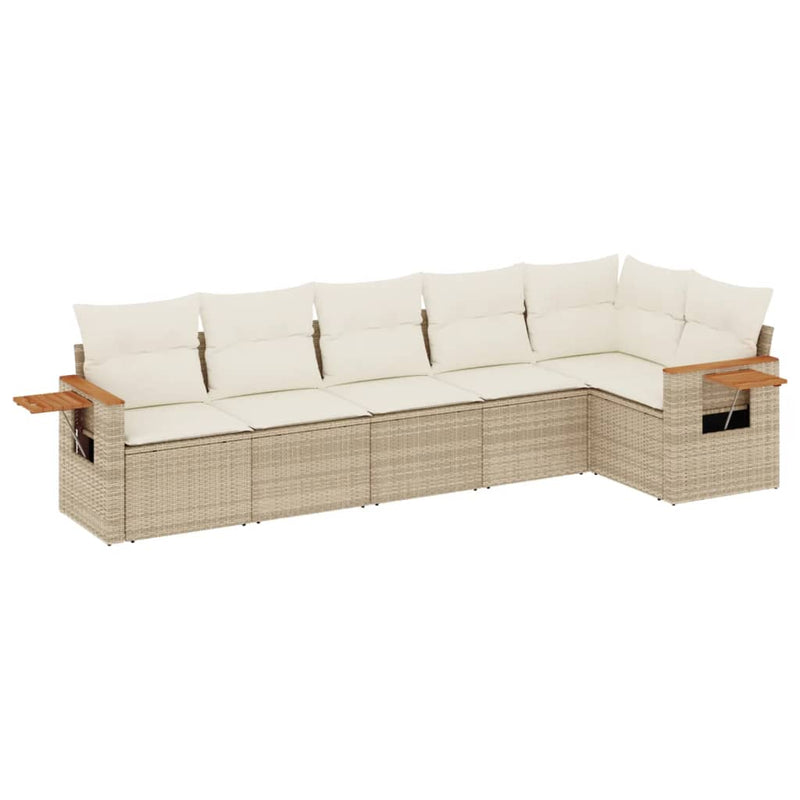 6-tlg. Garten-Sofagarnitur mit Kissen Beige Poly Rattan