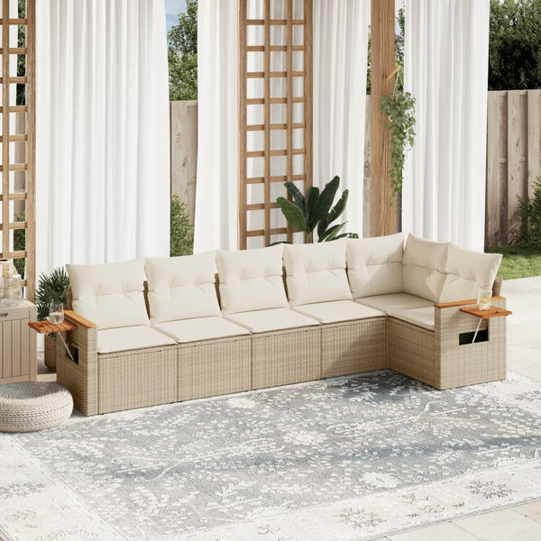 6-tlg. Garten-Sofagarnitur mit Kissen Beige Poly Rattan