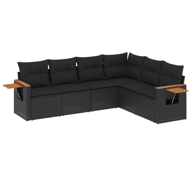 6-tlg. Garten-Sofagarnitur mit Kissen Schwarz Poly Rattan