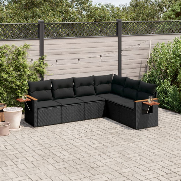 6-tlg. Garten-Sofagarnitur mit Kissen Schwarz Poly Rattan