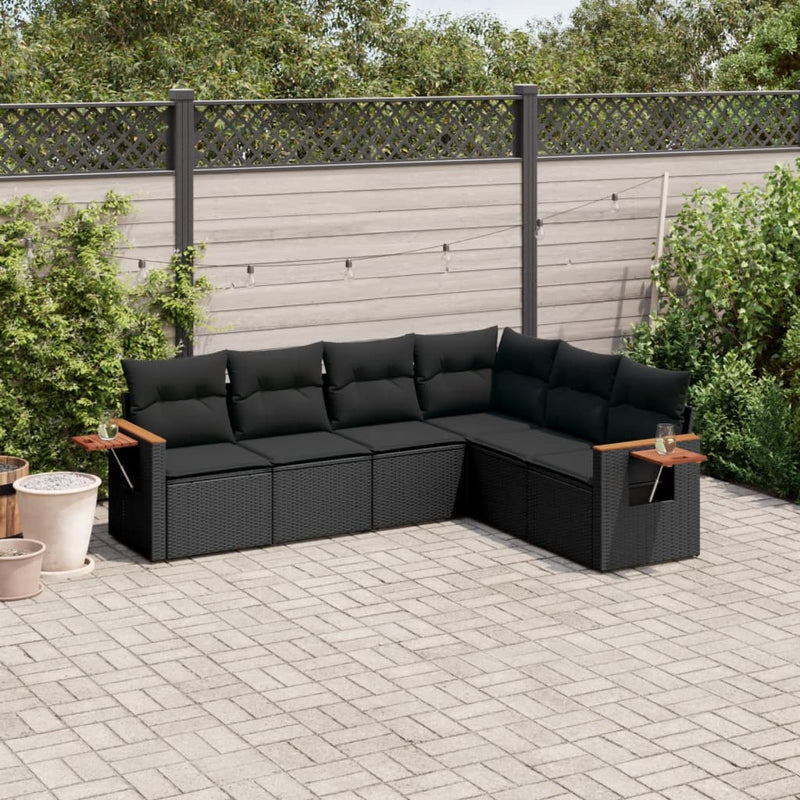 6-tlg. Garten-Sofagarnitur mit Kissen Schwarz Poly Rattan