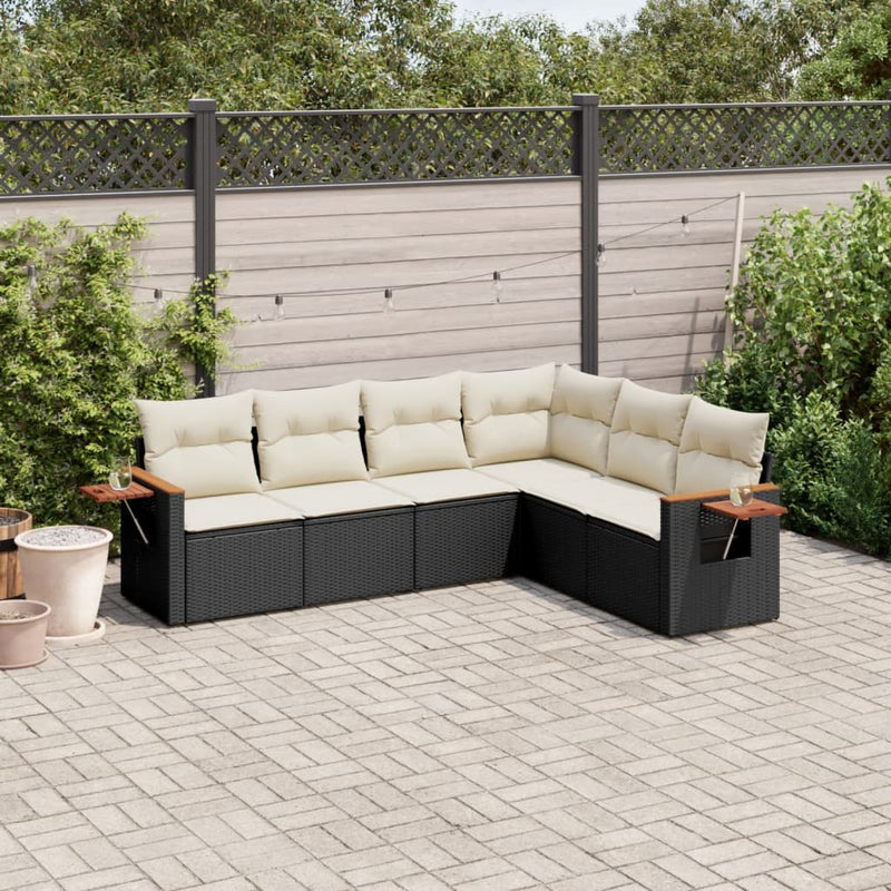 6-tlg. Garten-Sofagarnitur mit Kissen Schwarz Poly Rattan