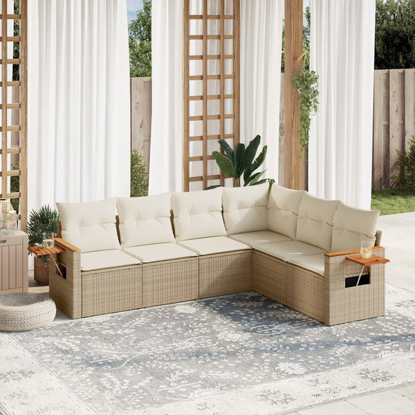 6-tlg. Garten-Sofagarnitur mit Kissen Beige Poly Rattan