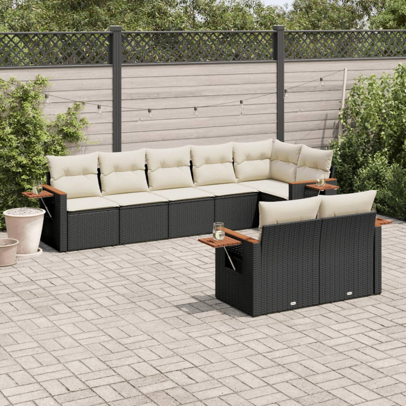 8-tlg. Garten-Sofagarnitur mit Kissen Schwarz Poly Rattan