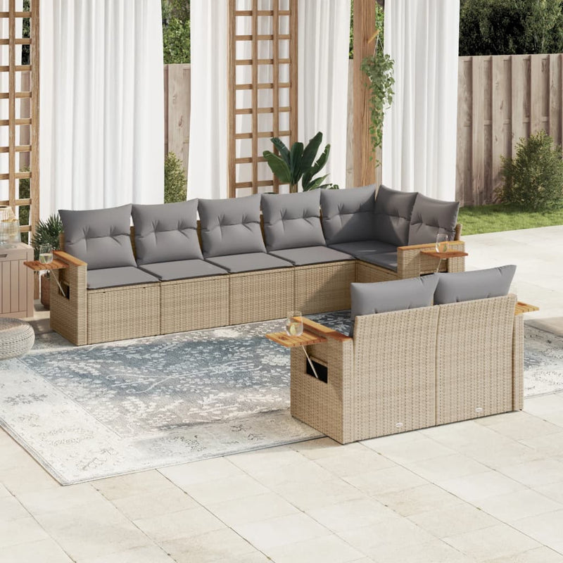 8-tlg. Garten-Sofagarnitur mit Kissen Beige Poly Rattan