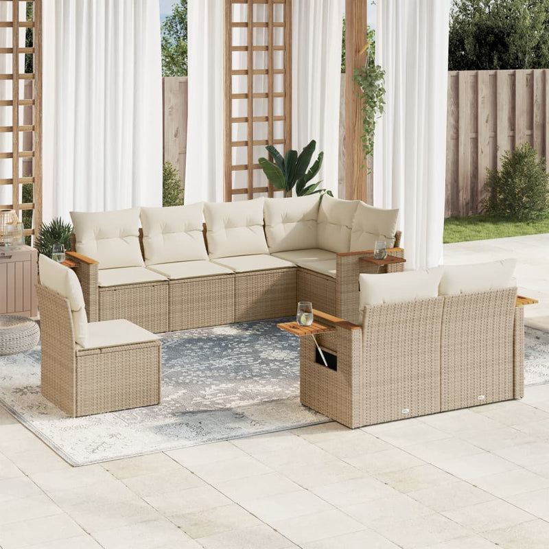 8-tlg. Garten-Sofagarnitur mit Kissen Beige Poly Rattan