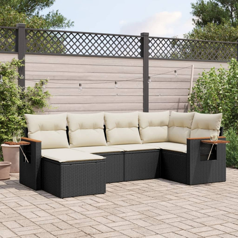 6-tlg. Garten-Sofagarnitur mit Kissen Schwarz Poly Rattan