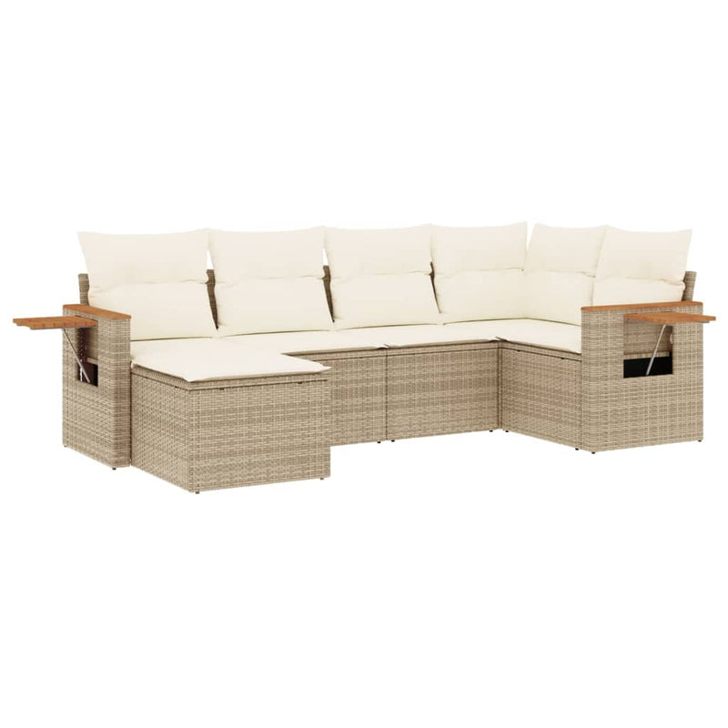 6-tlg. Garten-Sofagarnitur mit Kissen Beige Poly Rattan