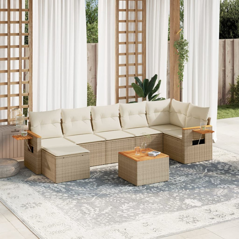 8-tlg. Garten-Sofagarnitur mit Kissen Beige Poly Rattan