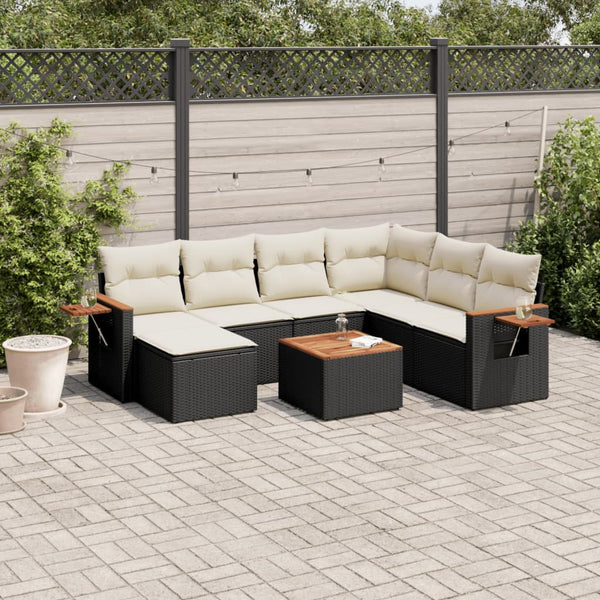 8-tlg. Garten-Sofagarnitur mit Kissen Schwarz Poly Rattan