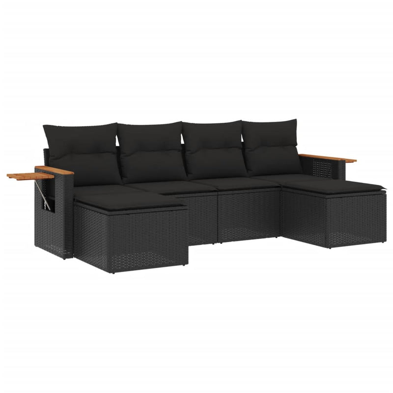 6-tlg. Garten-Sofagarnitur mit Kissen Schwarz Poly Rattan