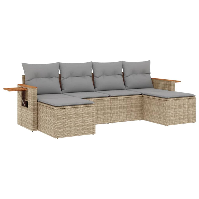 6-tlg. Garten-Sofagarnitur mit Kissen Beige Poly Rattan