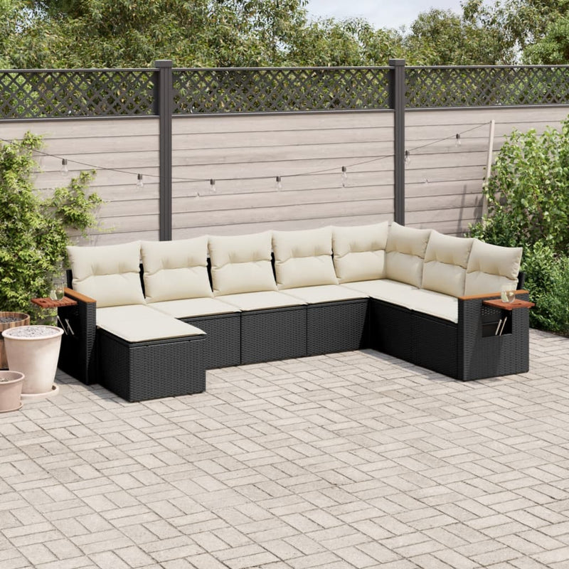 8-tlg. Garten-Sofagarnitur mit Kissen Schwarz Poly Rattan