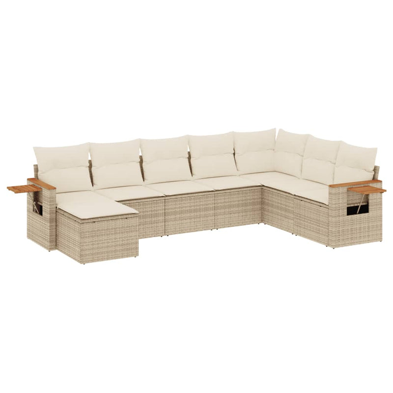 8-tlg. Garten-Sofagarnitur mit Kissen Beige Poly Rattan