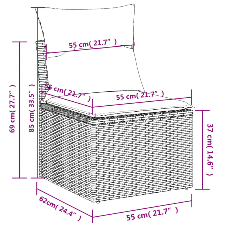 8-tlg. Garten-Sofagarnitur mit Kissen Grau Poly Rattan