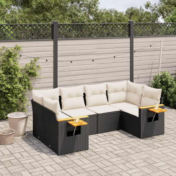 6-tlg. Garten-Sofagarnitur mit Kissen Schwarz Poly Rattan