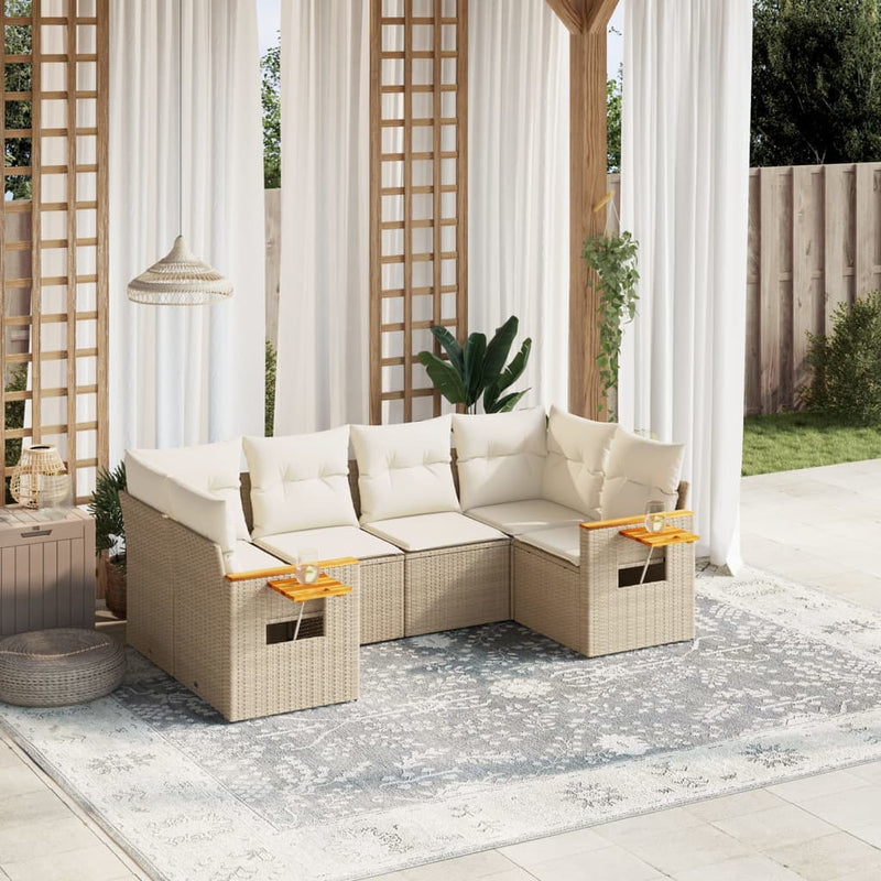 6-tlg. Garten-Sofagarnitur mit Kissen Beige Poly Rattan