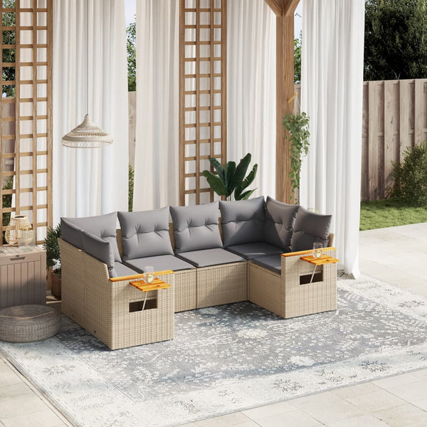 6-tlg. Garten-Sofagarnitur mit Kissen Beige Poly Rattan