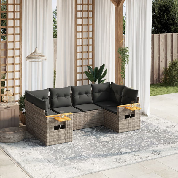 6-tlg. Garten-Sofagarnitur mit Kissen Grau Poly Rattan