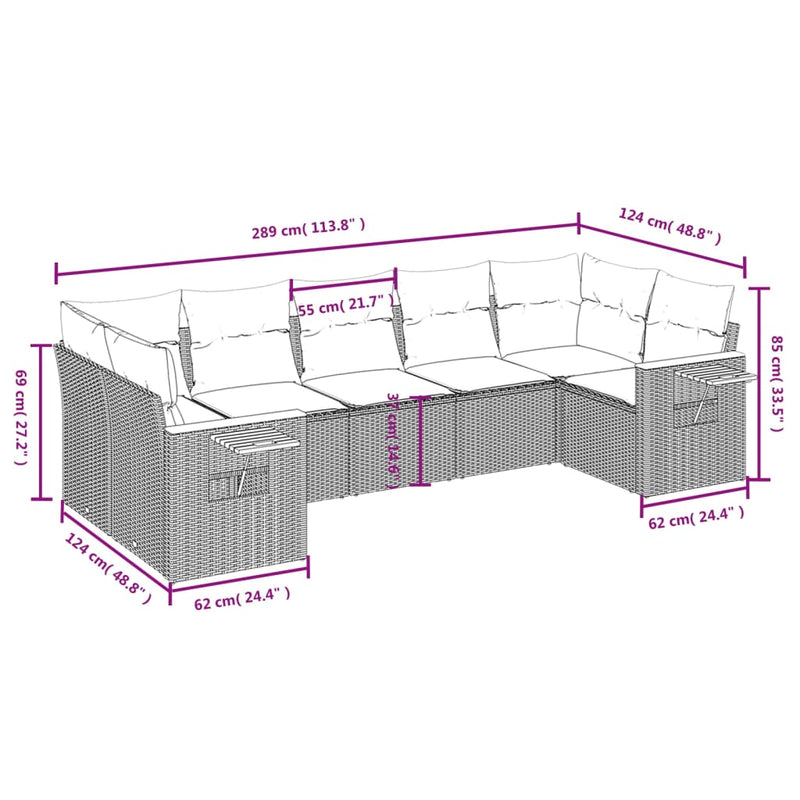 7-tlg. Garten-Sofagarnitur mit Kissen Beige Poly Rattan