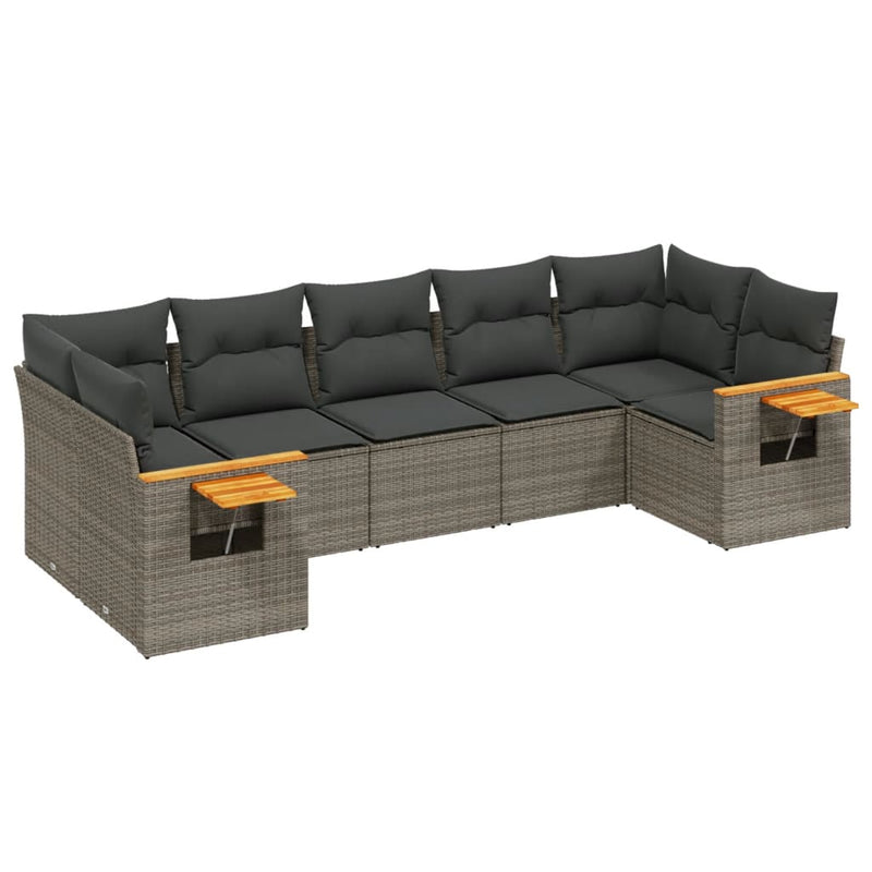 7-tlg. Garten-Sofagarnitur mit Kissen Grau Poly Rattan