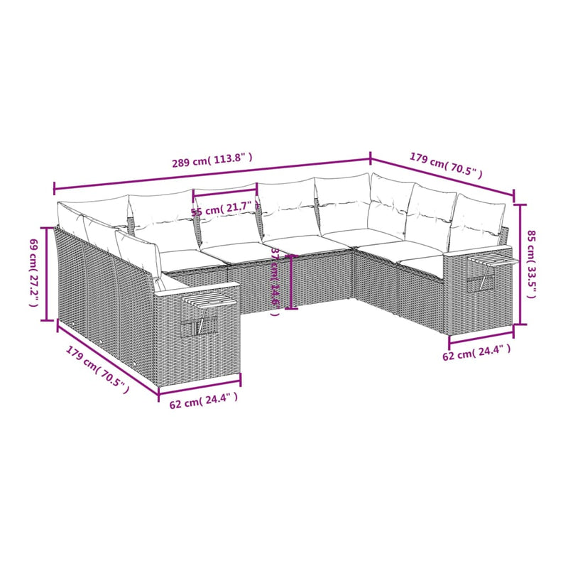 9-tlg. Garten-Sofagarnitur mit Kissen Schwarz Poly Rattan