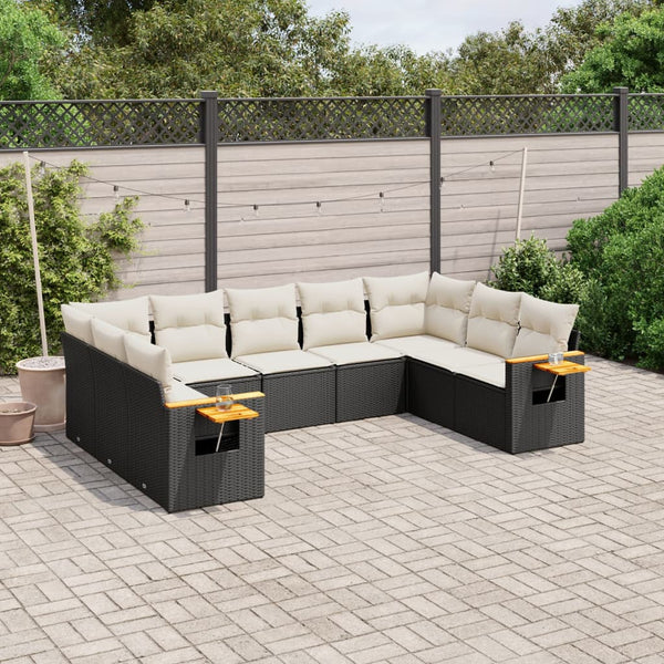 9-tlg. Garten-Sofagarnitur mit Kissen Schwarz Poly Rattan