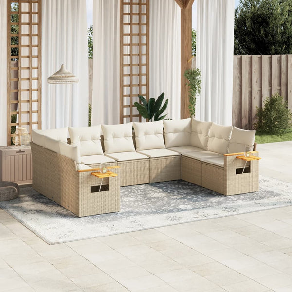 9-tlg. Garten-Sofagarnitur mit Kissen Beige Poly Rattan