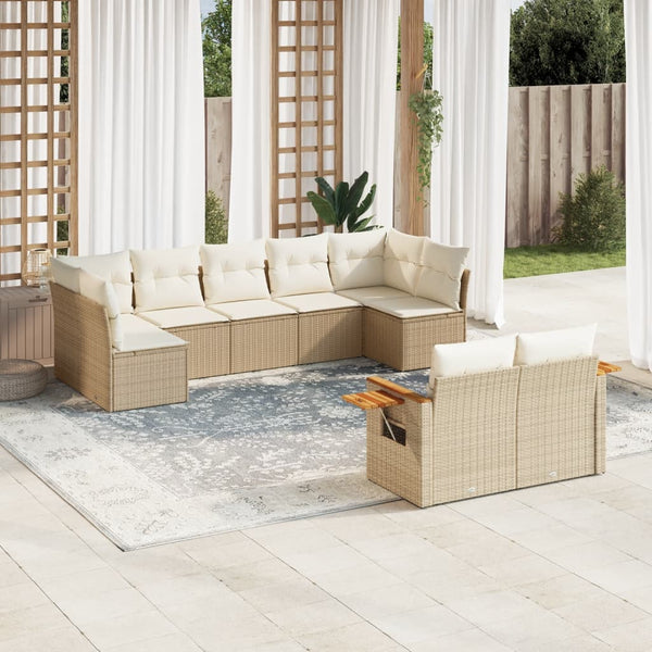 9-tlg. Garten-Sofagarnitur mit Kissen Beige Poly Rattan