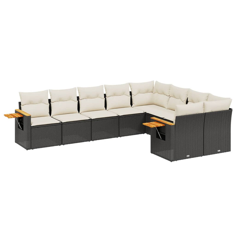 9-tlg. Garten-Sofagarnitur mit Kissen Schwarz Poly Rattan