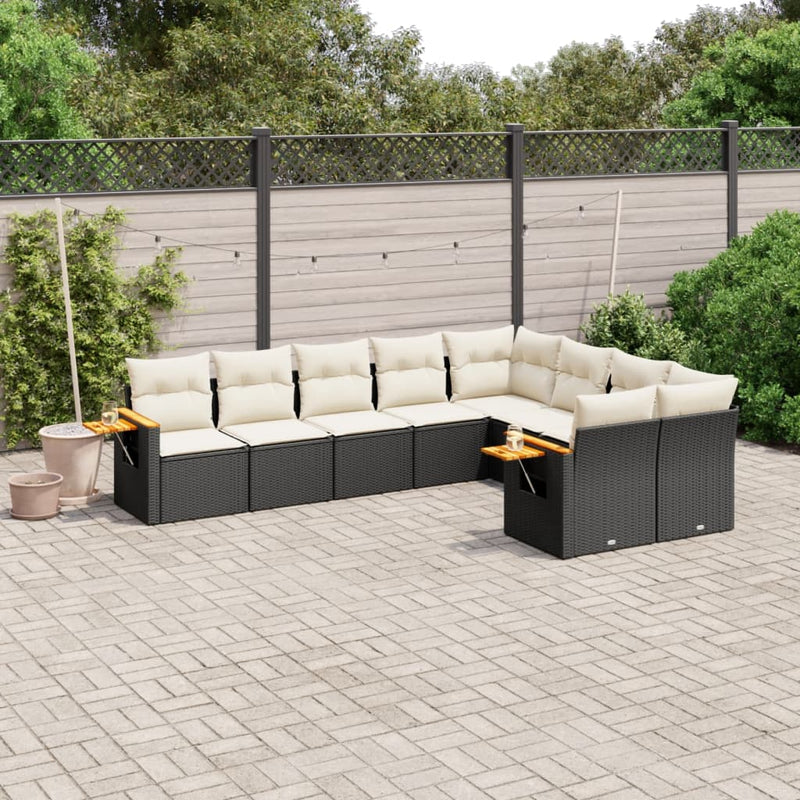 9-tlg. Garten-Sofagarnitur mit Kissen Schwarz Poly Rattan