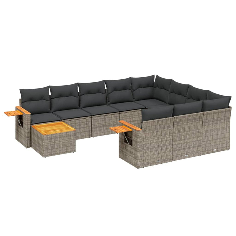 11-tlg. Garten-Sofagarnitur mit Kissen Grau Poly Rattan