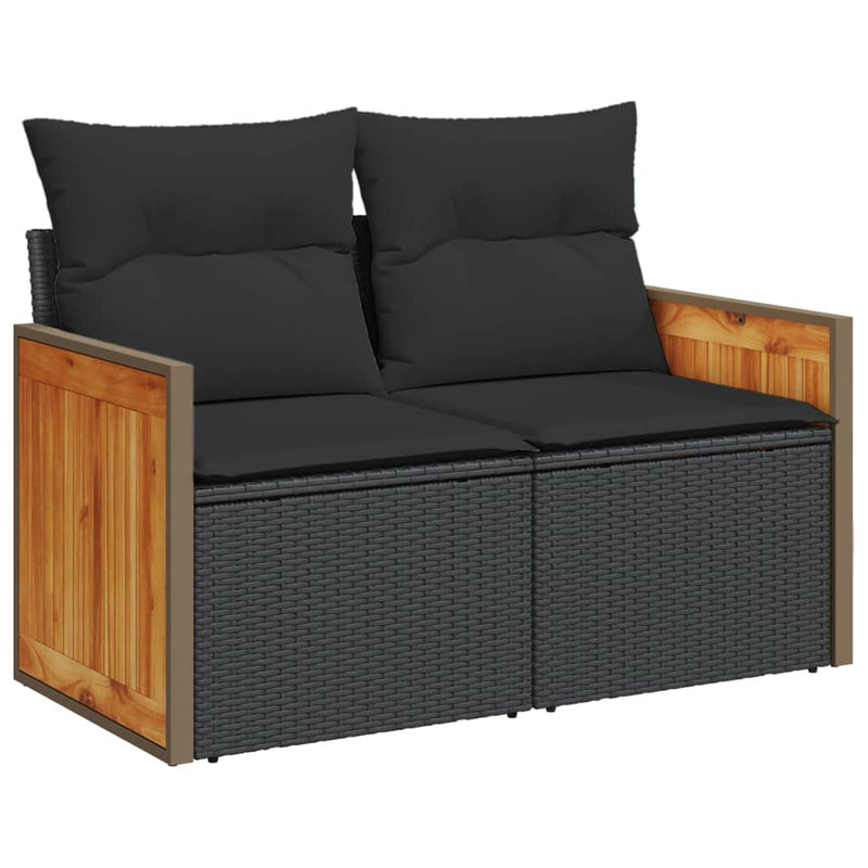 3-tlg. Garten-Sofagarnitur mit Kissen Schwarz Poly Rattan