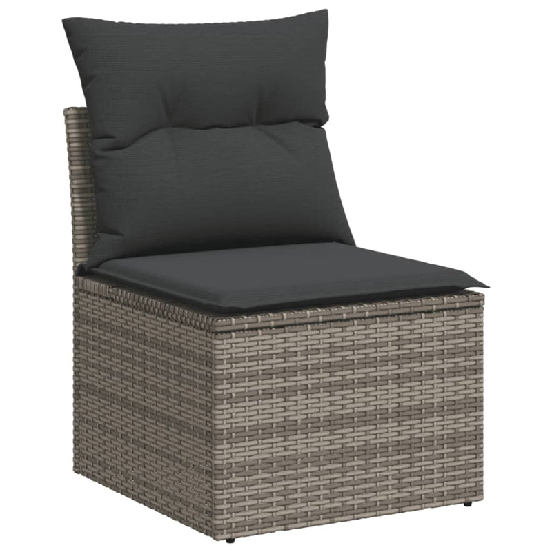 3-tlg. Garten-Sofagarnitur mit Kissen Grau Poly Rattan