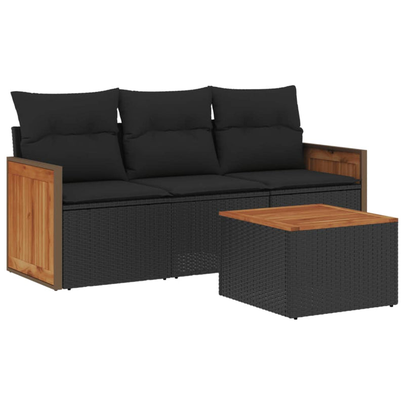 4-tlg. Garten-Sofagarnitur mit Kissen Schwarz Poly Rattan