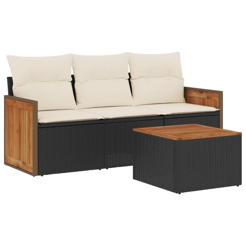 4-tlg. Garten-Sofagarnitur mit Kissen Schwarz Poly Rattan