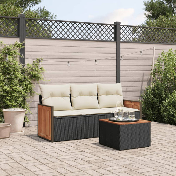 4-tlg. Garten-Sofagarnitur mit Kissen Schwarz Poly Rattan