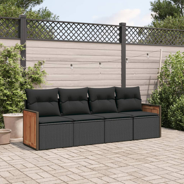 4-tlg. Garten-Sofagarnitur mit Kissen Schwarz Poly Rattan