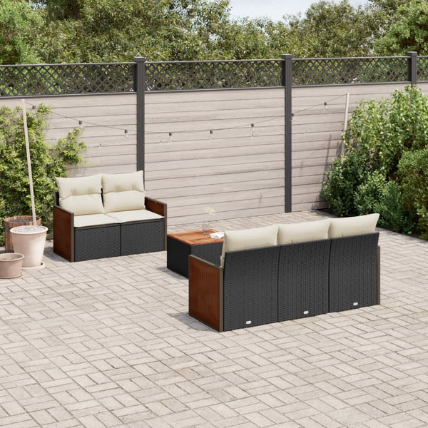 6-tlg. Garten-Sofagarnitur mit Kissen Schwarz Poly Rattan