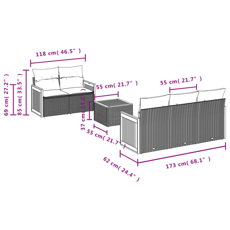 6-tlg. Garten-Sofagarnitur mit Kissen Beige Poly Rattan